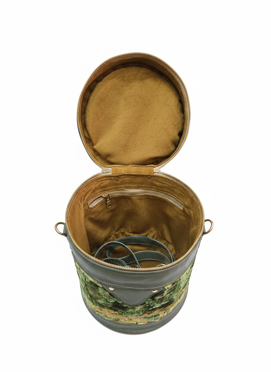 Green Velvet and Pleather Train Case with Strap