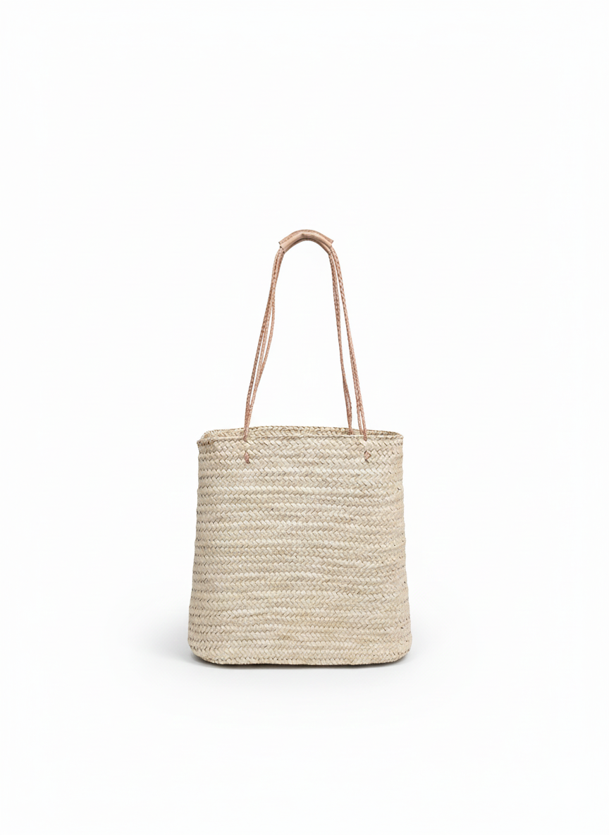 Medium Raffia Sac with Leather Handles