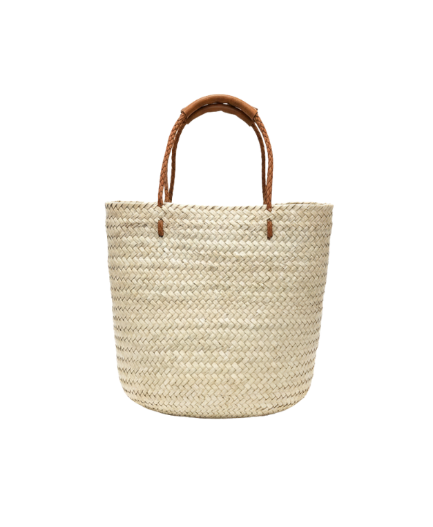 Natural Raffia with Brown Leather Handles Sac