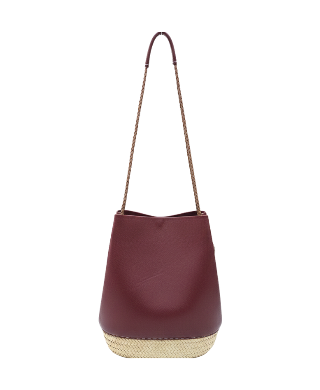 Burgundy Leather Purse with Raffia Base