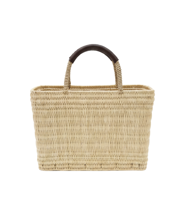 Rectangle Straw Basket with Dark Brown Leather Handles