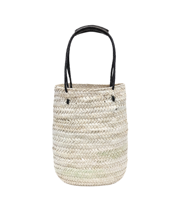 Natural Raffia with Black Leather Handles Sac